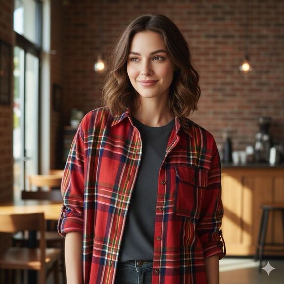 Liz Claiborne Sport Vintage Tartan Plaid Button Down Shirt Size M Red Classic - Picture 1 of 11